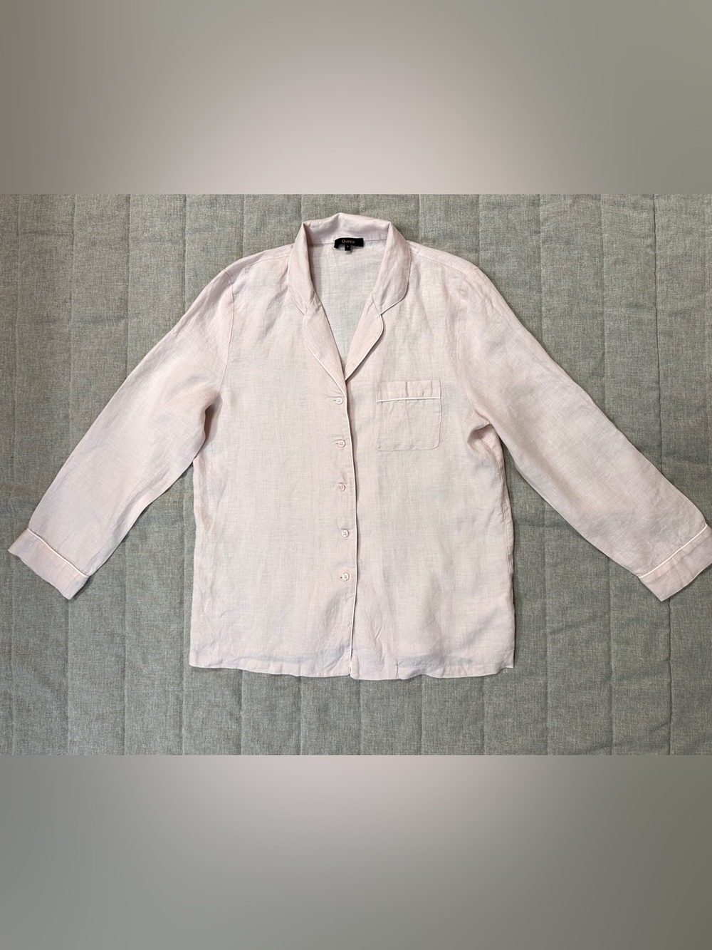 NWOT Quince 100% European Linen Long Sleeve Pajama Top With Piping Pink Sz S